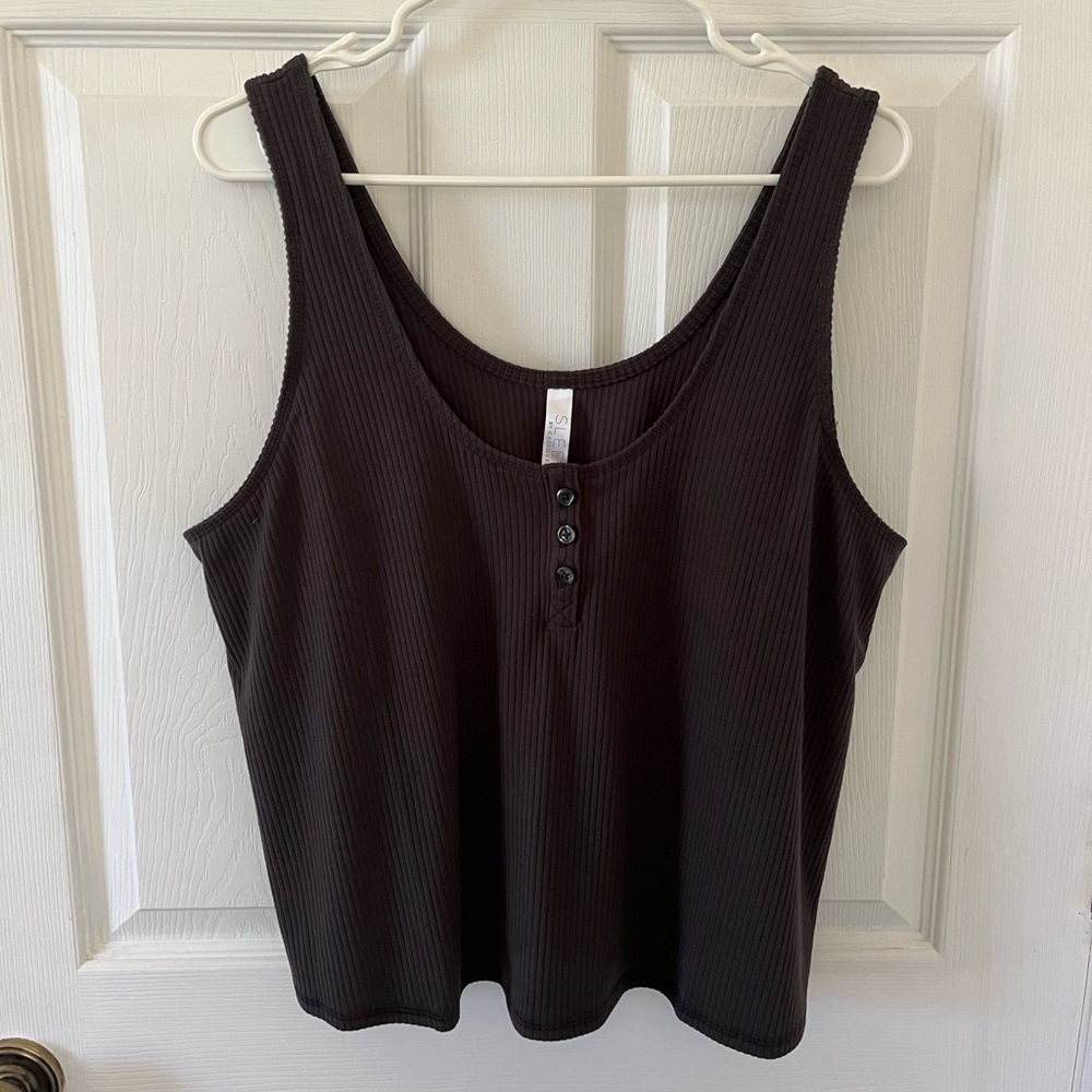 Cacique Taupe Sleep Ribbed Button-Down Tank